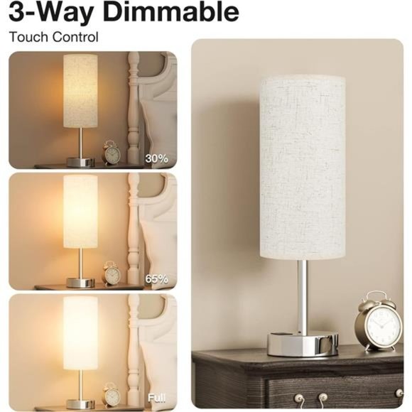 Touch Table Lamp for Bedroom Nightstand - Bedside Lamp with USB-C USB-A - Picture 2 of 6